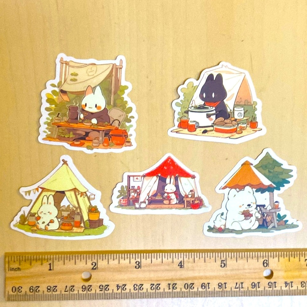 10/$10 or $1 BUNDLE: 5 Animals Stickers: Camping! 🏕️ ⛺️ WATERPROOF!